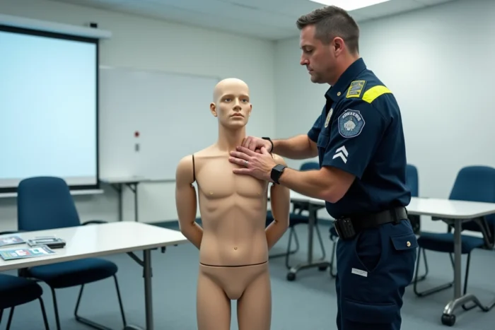Secouriste professionnel démontrant la manœuvre de Heimlich lors d'une formation aux premiers secours